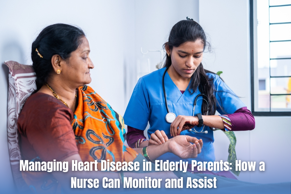 A nurse taking pulse of an elderly heart diseased patient