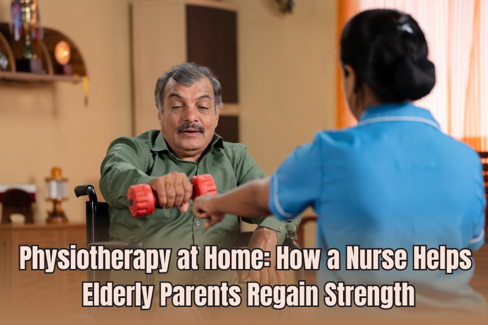 An elderly taking physiotherapy with a caretaker